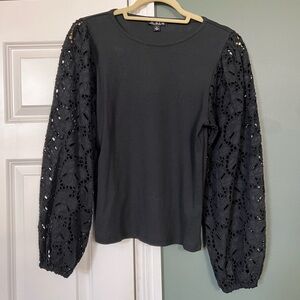 J. Crew Black Lace Sleeve Blouse